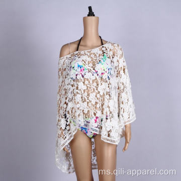 Pakaian Pantai Crochet Girls Beach Sexy Dress Putih